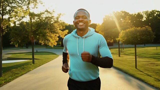 Mature man running jogging in a park