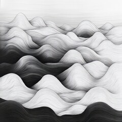 Abstract black and white illustration of rolling hills.