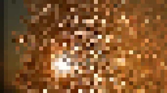 Abstract orange sunrise with effect of pixelation - background with animation in orange, yellow and brown colors. Topics: pixels, image resolution, image, abstraction, computer composition, texture