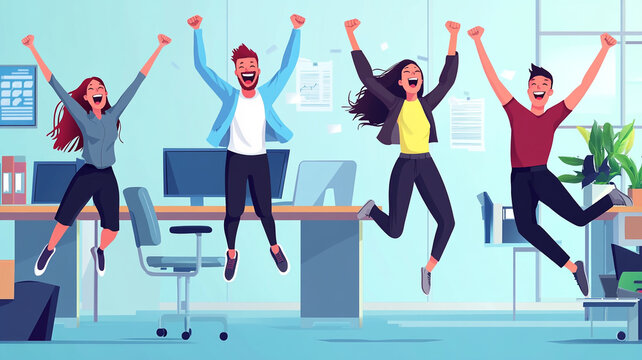 Team celebration in a modern office setting during the workday