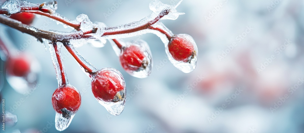 Poster nature trapped in ice following a storm ice storm in toronto ice droplets on branches attractive bac