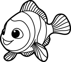Clown fish coloring outline vector illustration