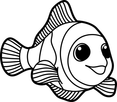 black and white cartoon clownfish clip art preview