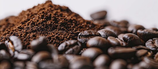 Naklejka premium Coffee grounds separated on a white background. with copy space image. Place for adding text or design