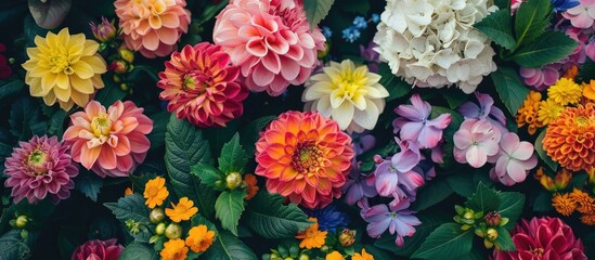 Naklejka premium Top view of a variety of beautiful blooming flowers isolated on white. with copy space image. Place for adding text or design