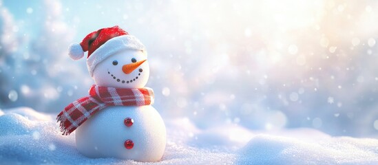 Obraz premium Snowman Christmas decorations for a background or postcard. with copy space image. Place for adding text or design