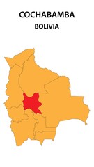 Obraz premium Cochabamba Map is highlighted on the Bolivia map with detailed state and region outlines.