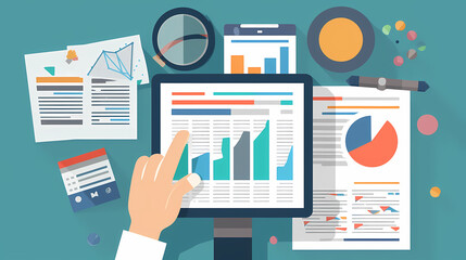 Obraz premium Report analysis and business research flat,Marketing concepts collection vector image