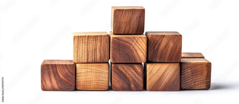 Poster Wood blocks separated against a white background. with copy space image. Place for adding text or design
