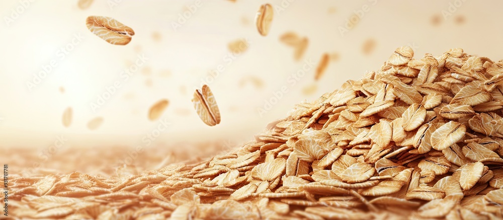 Leinwandbilder stack of dry oat flakes with copy space clipping path