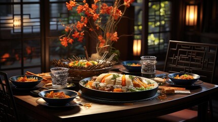 Fototapeta premium Chinese New Year table setting for Asian New Year celebrations 