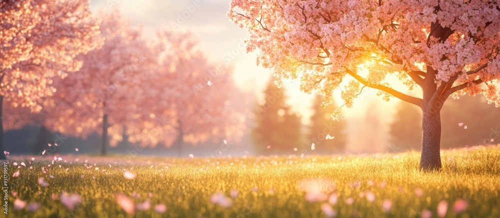 Leinwandbilder spring season blossoming trees. with copy space image. place for adding text or design