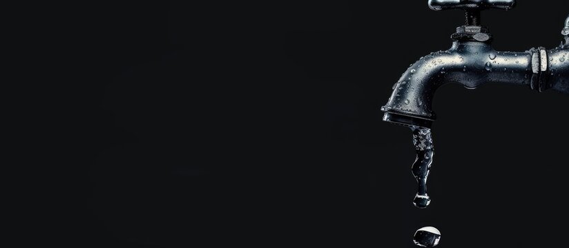 World Water Day concept featuring a water drop on a faucet against a black background. with copy space image. Place for adding text or design