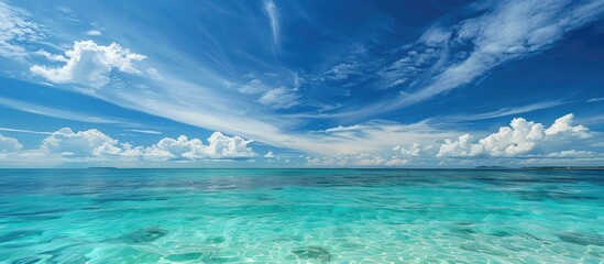 blue ocean under a clear sky. with copy space image. Place for adding text or design