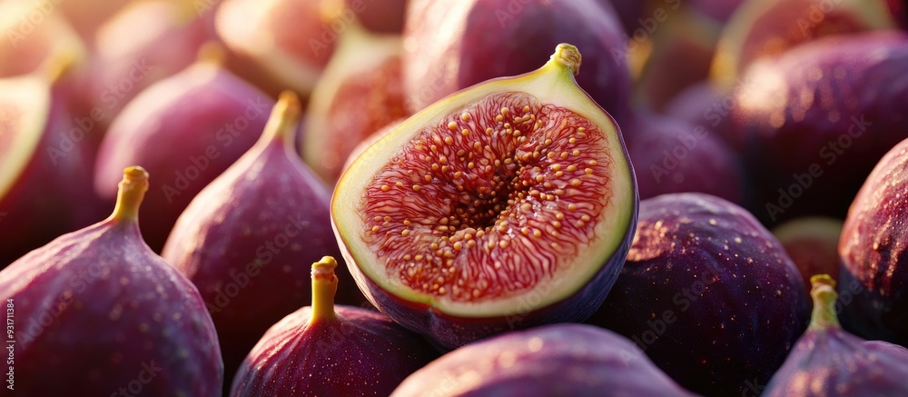 Leinwandbilder Farm fresh figs background Close up macro shot of ripe farm fresh figs. with copy space image. Place for adding text or design