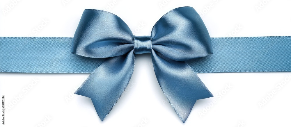 Aufkleber single blue bow with a cross satin ribbon isolated on white. with copy space image. place for adding