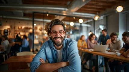 Obraz premium Friendly Man in Modern Cafe