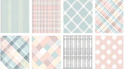 Plaid pattern seamless ornate set pastel color vector image