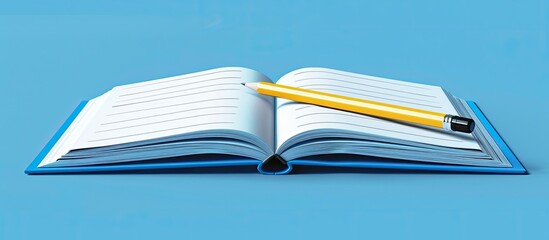 Blue pencil on an open notebook Isolated. with copy space image. Place for adding text or design
