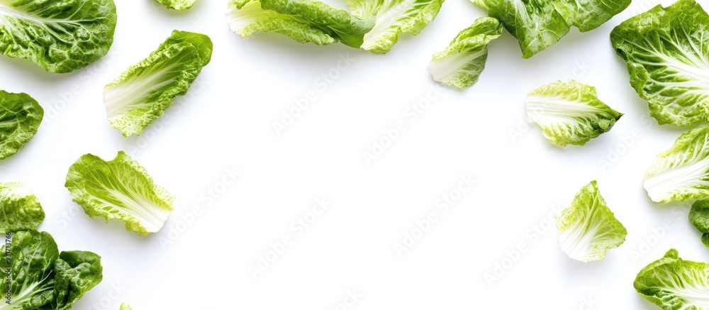 Aufkleber fresh tender leaves of romaine lettuce isolated on a white background with copyspace in a horizontal