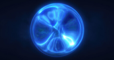 Obraz premium A glowing blue orb with fluid, swirling patterns inside, set against a dark background. Perfect for futuristic, sci-fi, or abstract design themes.