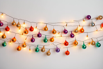 Christmas tree lights garlands new year decoration spree as white background 