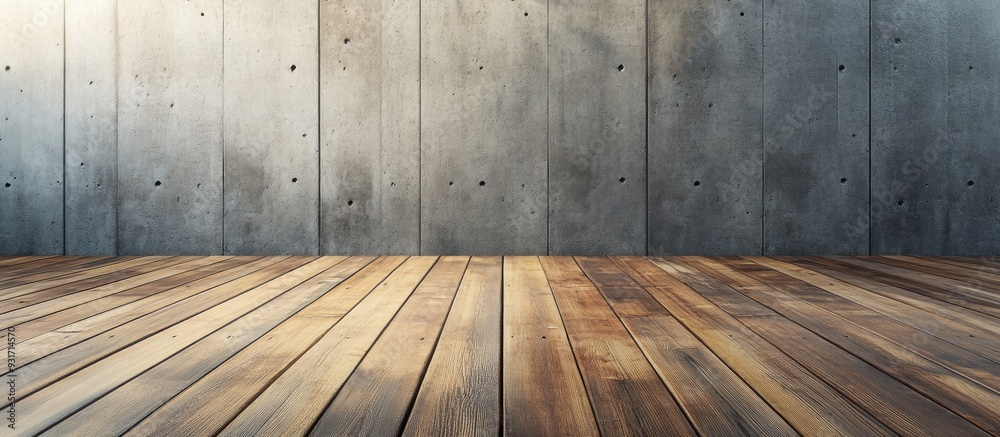 Aufkleber wooden floor planks and a concrete wall. with copy space image. place for adding text or design
