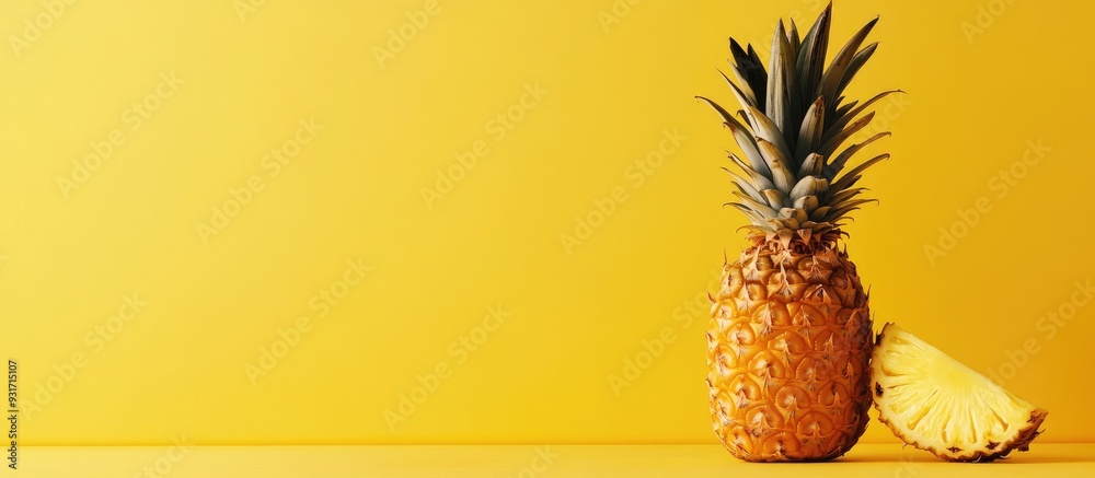 Leinwandbilder pineapple on a yellow backdrop simple and contemporary design and pattern. with copy space image. pl