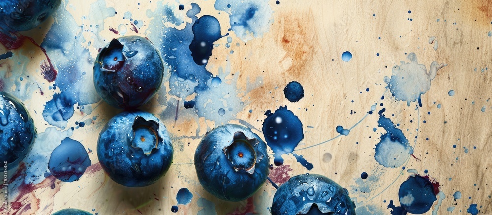 Leinwandbilder textured vintage paper backdrop featuring blueberries. with copy space image. place for adding text 