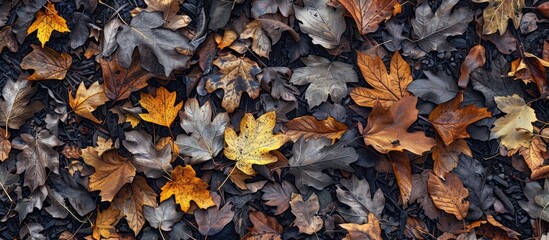 fallen autumn leaves and growths on aged wood. with copy space image. Place for adding text or design