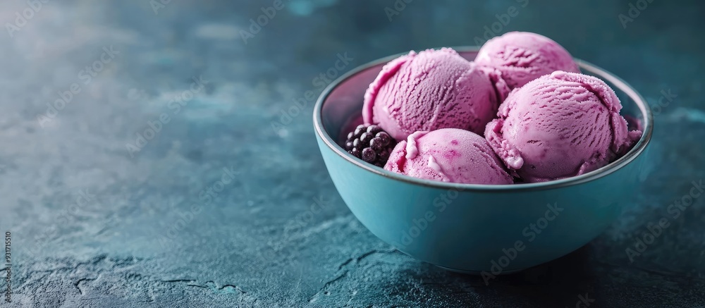 Leinwandbilder blueberry ice cream in a bowl on a blue stone surface. with copy space image. place for adding text 