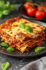 Delicious Italian Lasagna with Layers of Pasta, Rich Bolognese Sauce, and Melted Mozzarella