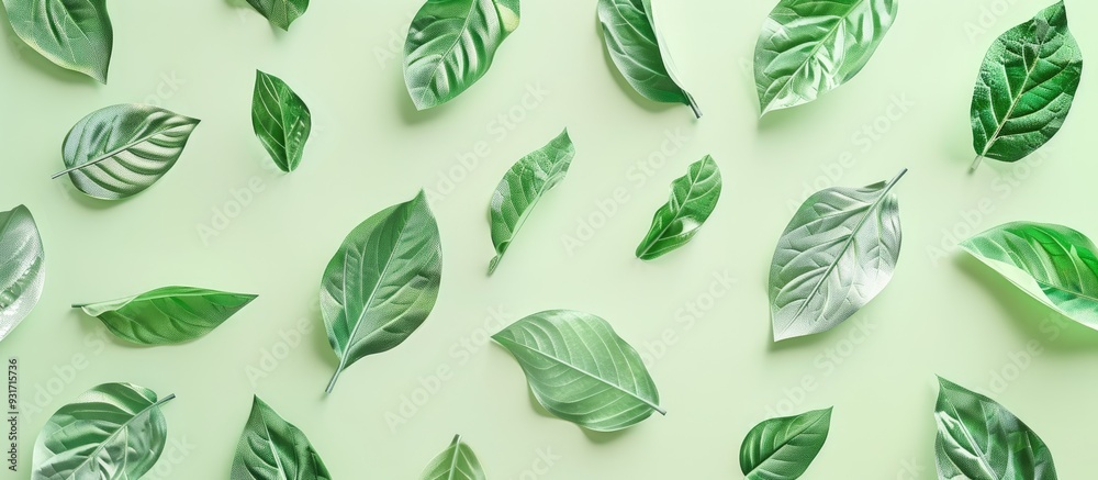 Fototapete paper card featuring a green leaf design. with copy space image. place for adding text or design