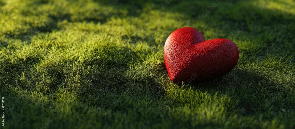 Poster love surrounded by a red heart against a green natural backdrop valentine s day celebration natural 