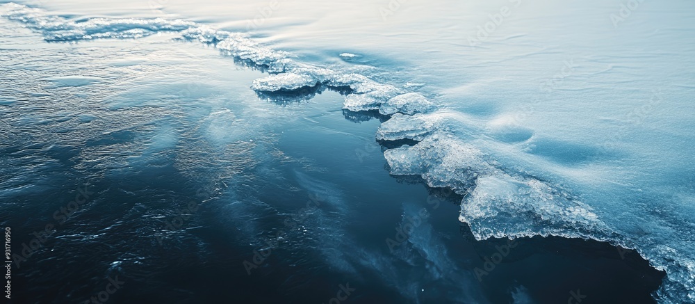 Leinwandbilder melting ice on a frozen lake or river. with copy space image. place for adding text or design