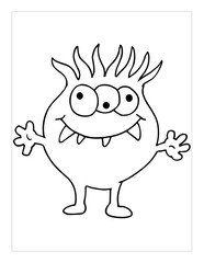 Silly Cute Monster Coloring Book Page Vector Illustration Art