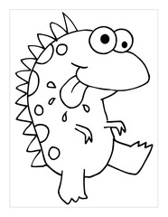 Silly Cute Monster Coloring Book Page Vector Illustration Art