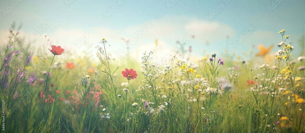 Fototapete only flowers in the field. with copy space image. place for adding text or design