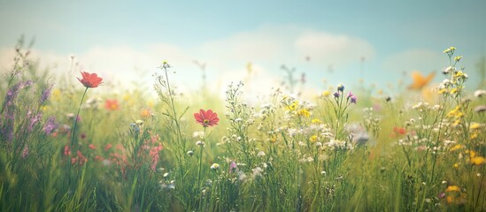 only flowers in the field. with copy space image. Place for adding text or design