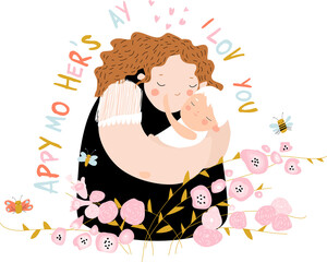 Cute mother hugging their child. Happy mothers day