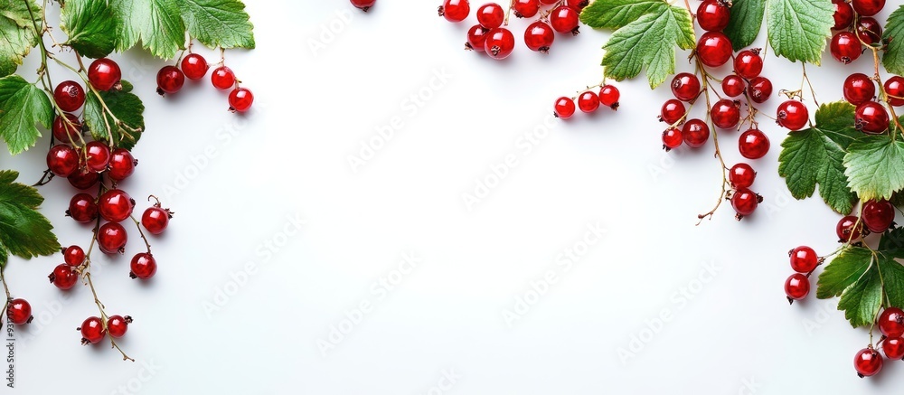 Aufkleber On a white background a red currant branch with berries and leaves featuring an inscription area for copy space