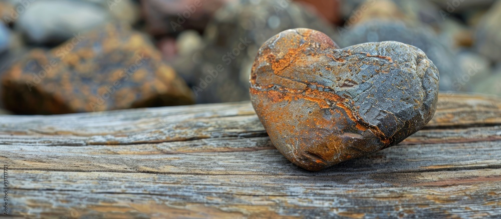 Poster heart shaped rocks on a wooden background. with copy space image. place for adding text or design