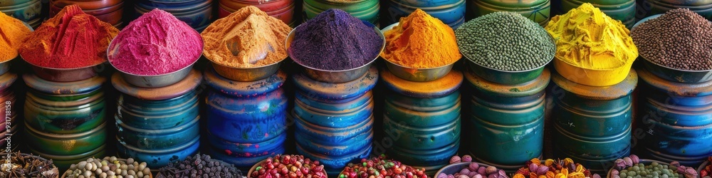 Canvas Prints Vivid Spice Marketplace with Colorful Jars of Spices