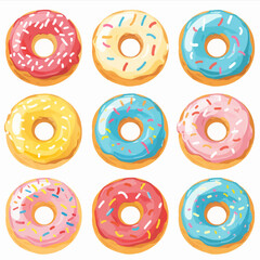 vector, pattern, seamless, illustration, button, design, set, donut, art, wallpaper, cartoon, circle, color, vintage, icon, cute, colorful, sewing, decoration, texture, cake, round, food, dessert, ret