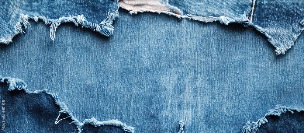 Poster Vintage texture background of torn denim. with copy space image. Place for adding text or design