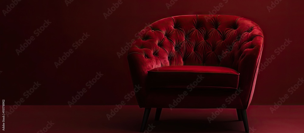 Poster Dark red velvet chair featuring buttons. with copy space image. Place for adding text or design