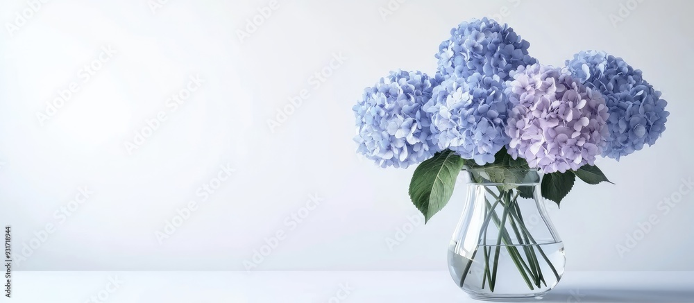 Leinwandbilder chic vase filled with lovely hydrangea flowers on a white background banner design. with copy space 