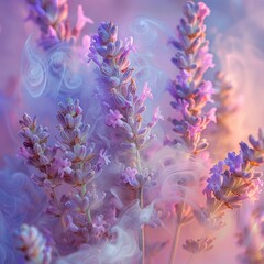 Naklejka premium Lavender Blooms and Wispy Smoke in Soft Pastel Hues