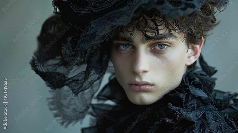 Wall mural Portrait of a Young Man with Black Lace Headpiece