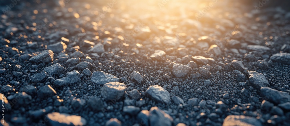 Fototapete A close up of a gravel background with strong shadows and direct sunlight. with copy space image. Place for adding text or design